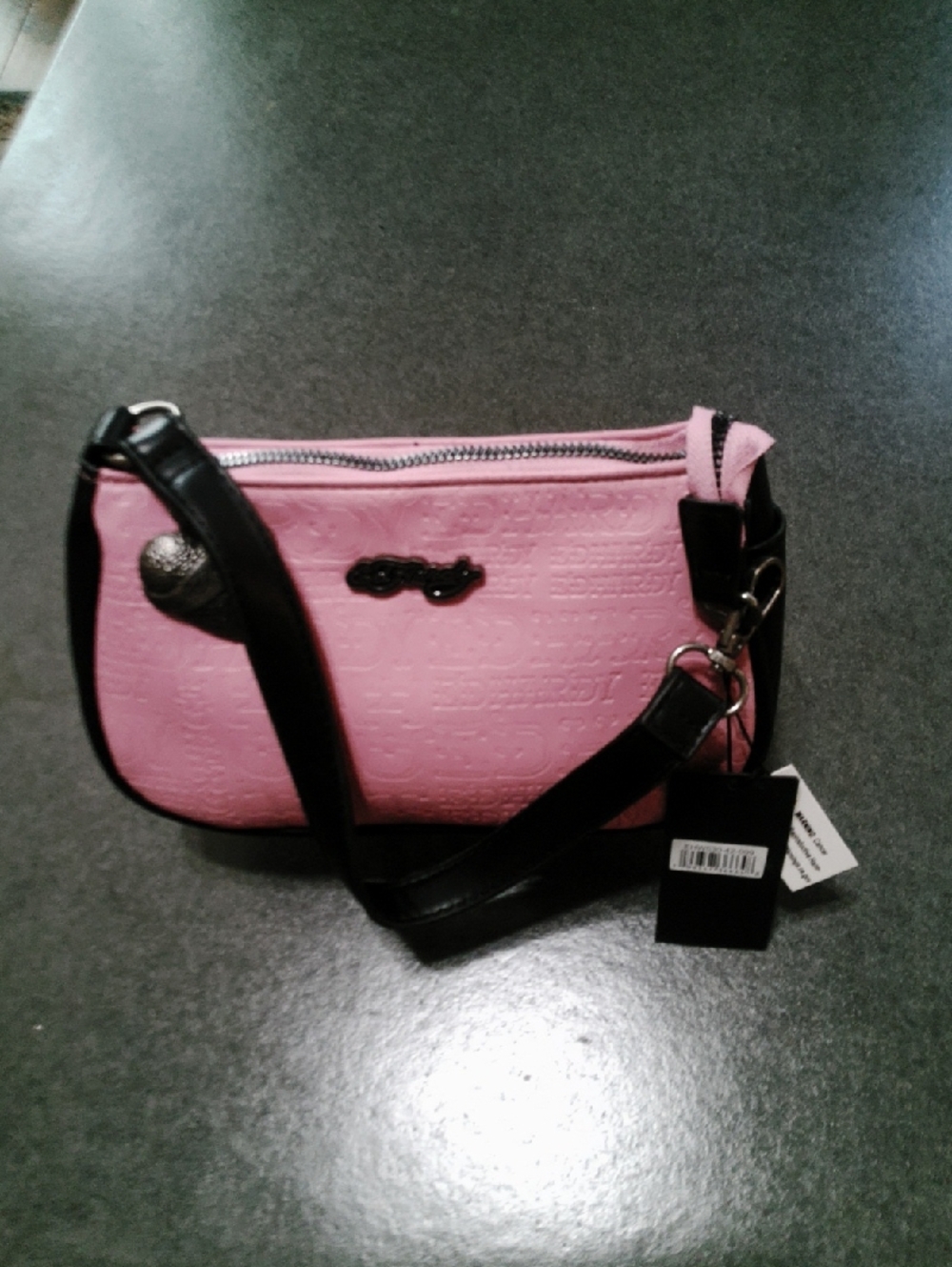 Ed Hardy Pink Mini Shoulder Bag with Heart Charm